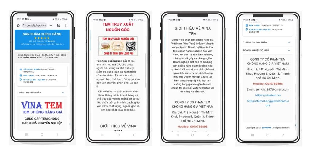 Kết quả quét mã QR truy xuất nguồn gốc